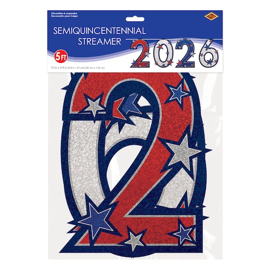 Beistle 5ft. Red, White & Blue 2026 Glittered Streamer